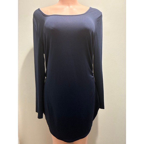 SHEIN Dresses & Skirts - Shein Curve Mini Dress Womens 2XL Navy Blue Excellent Ruched Long Sleeve Bodycon